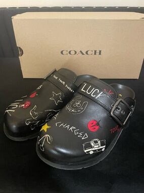 Unisex Coach Black Graphic Clogs Men 7D